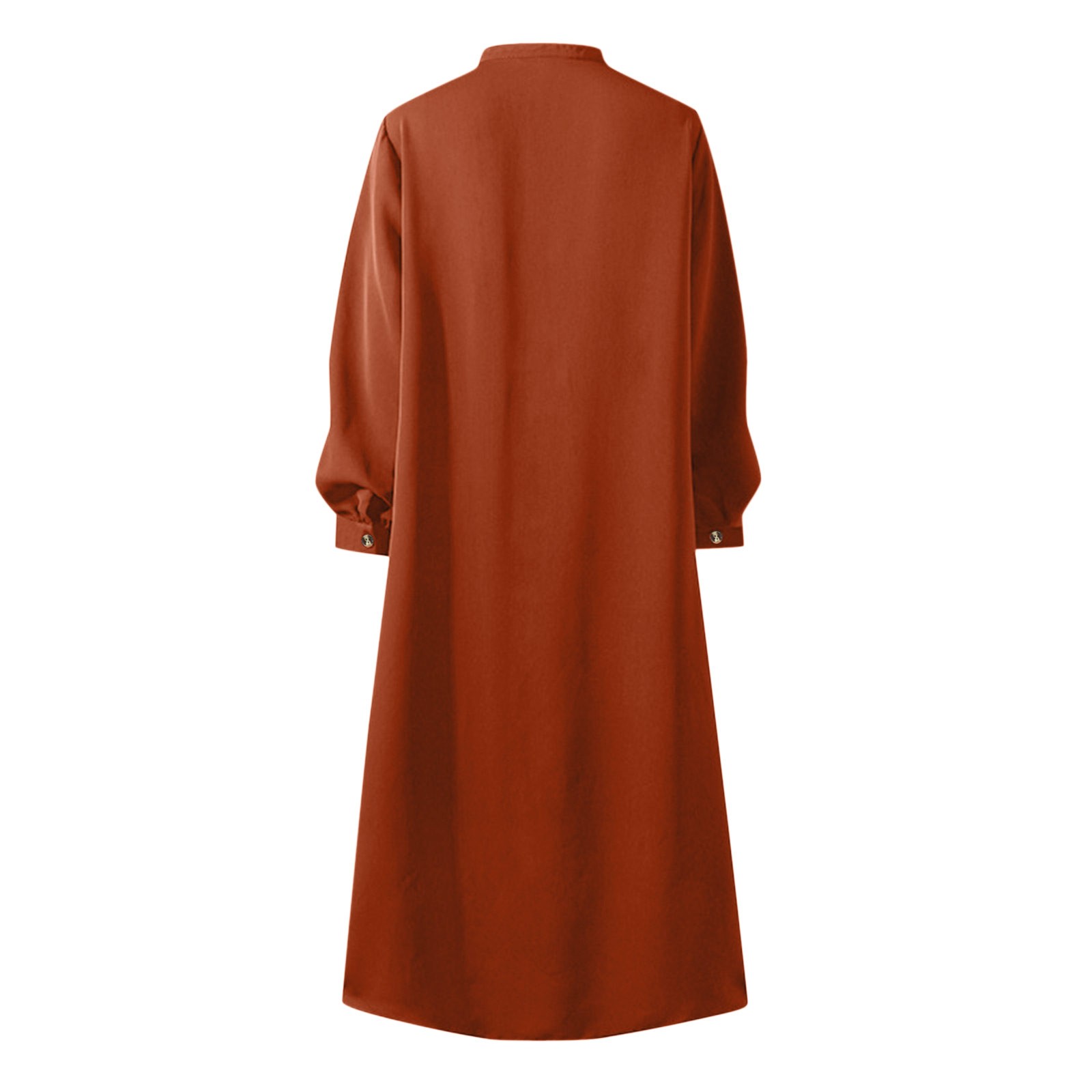 thumbnail image 5 of Vestido largo con cuello en V y botones para mujer: color liso, manga larga, poliéster, informal/de noche, S-XXL, 5 of 5